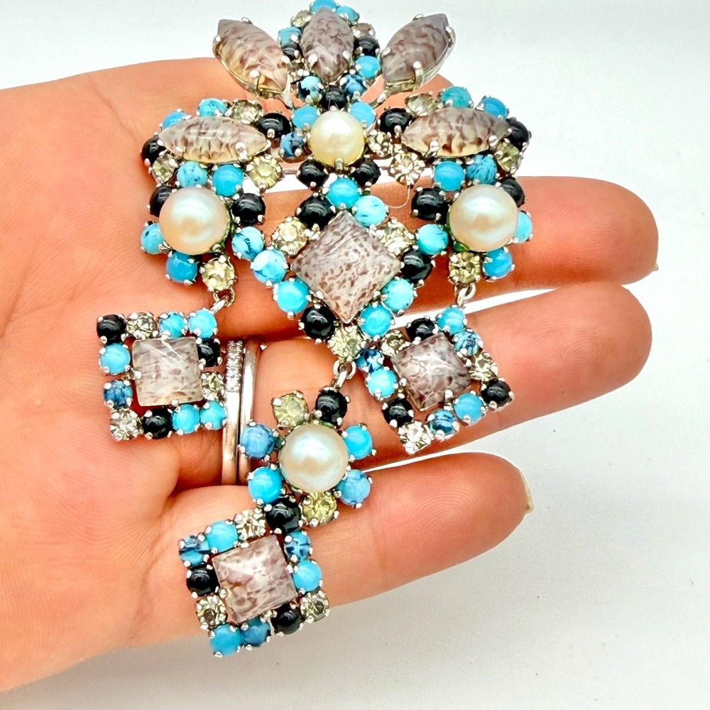 Vtg 1965 Christian Dior Gropoix Glass Brooch Pendant  Grosse Germany - Picture 11 of 16